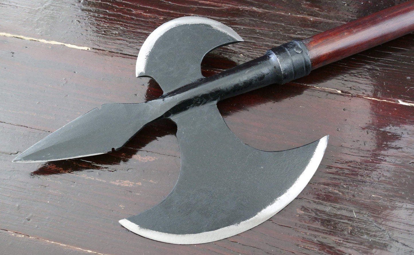 29” Medieval Battle Axe Hand Forged Wood Handle 3 Sided Spear Tip Rustic 