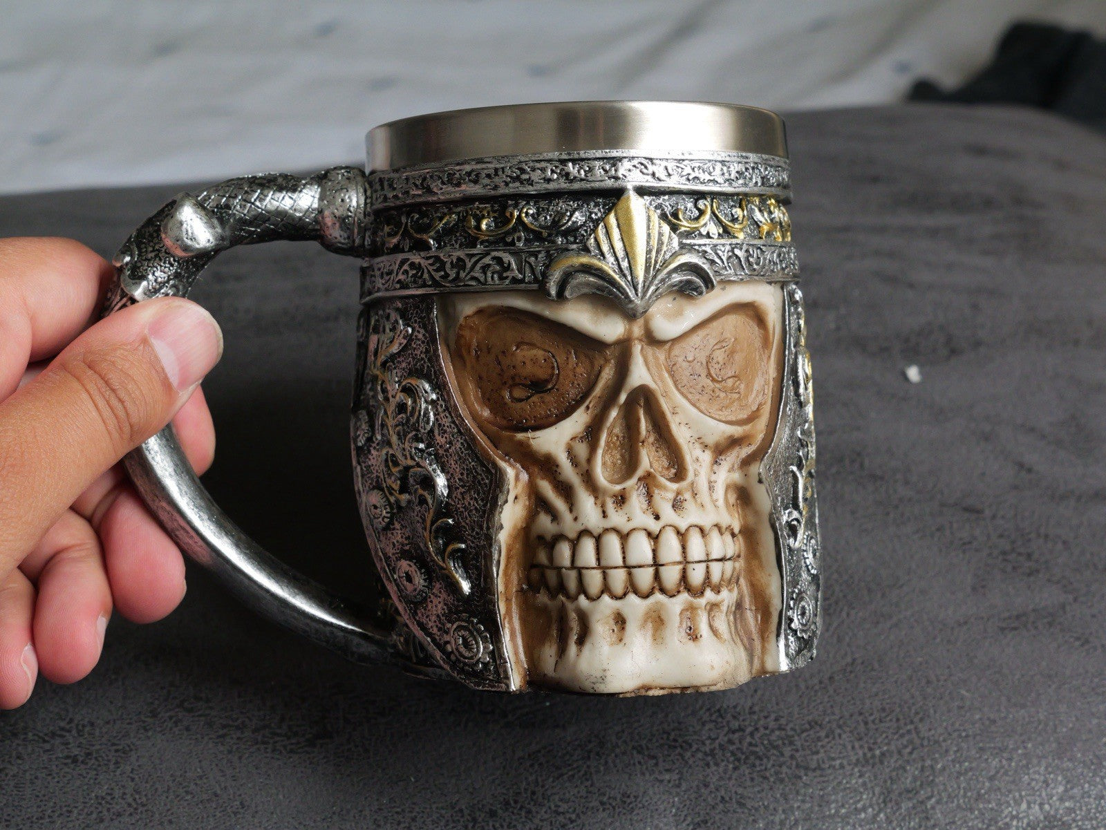 Skull Barrel Mug Rustic Medieval Feast 550ML Stainless Steel Norse Tankard Cup