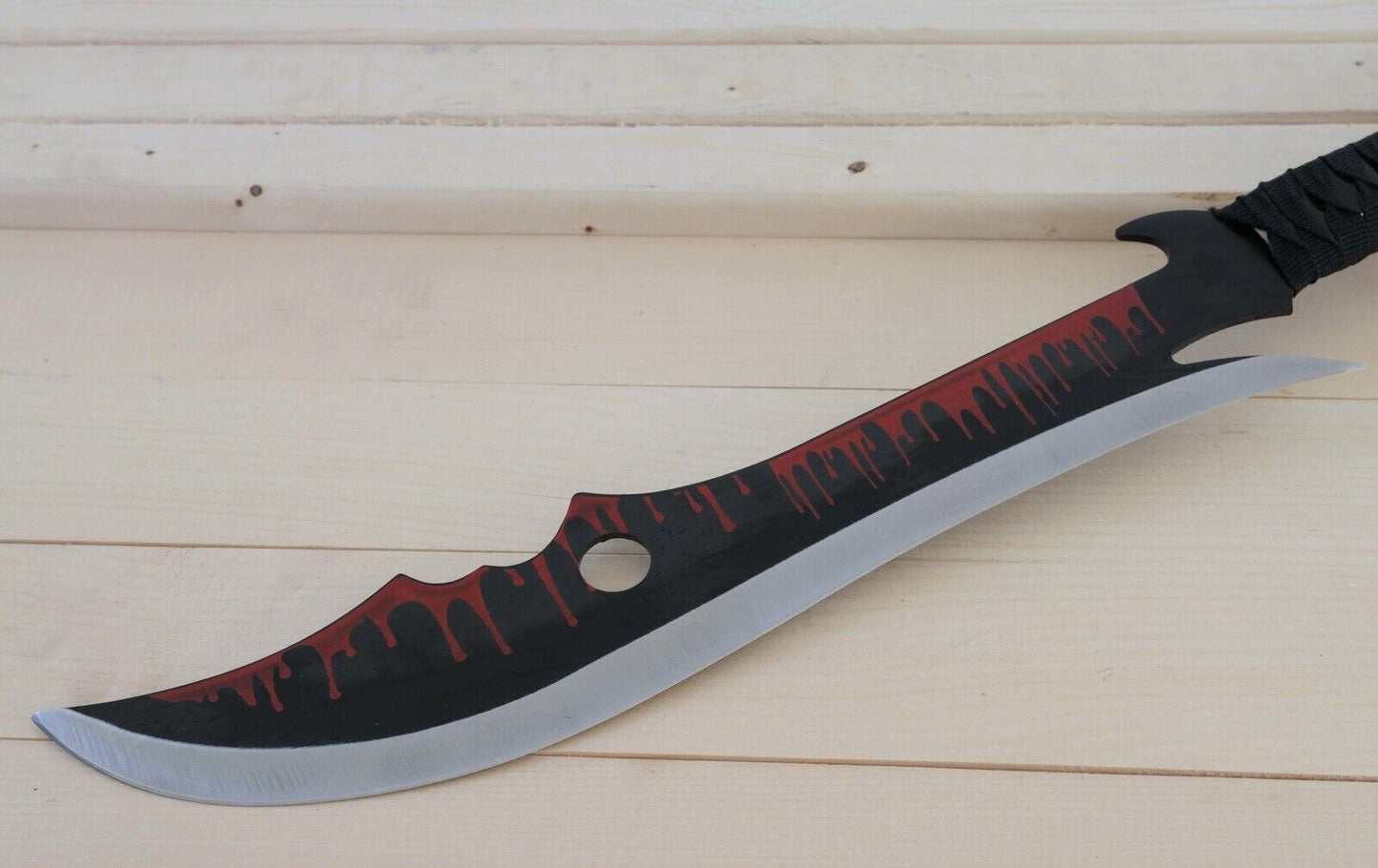 28” Zombie Machete Two Handed Full Tang Black Spear Sharp Sheath Back Strap