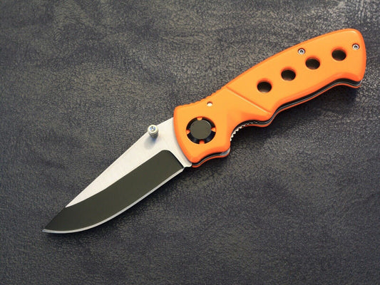 Medium Size Pocket Knife Folding Knife Blaze Orange High Visibility 440 Steel