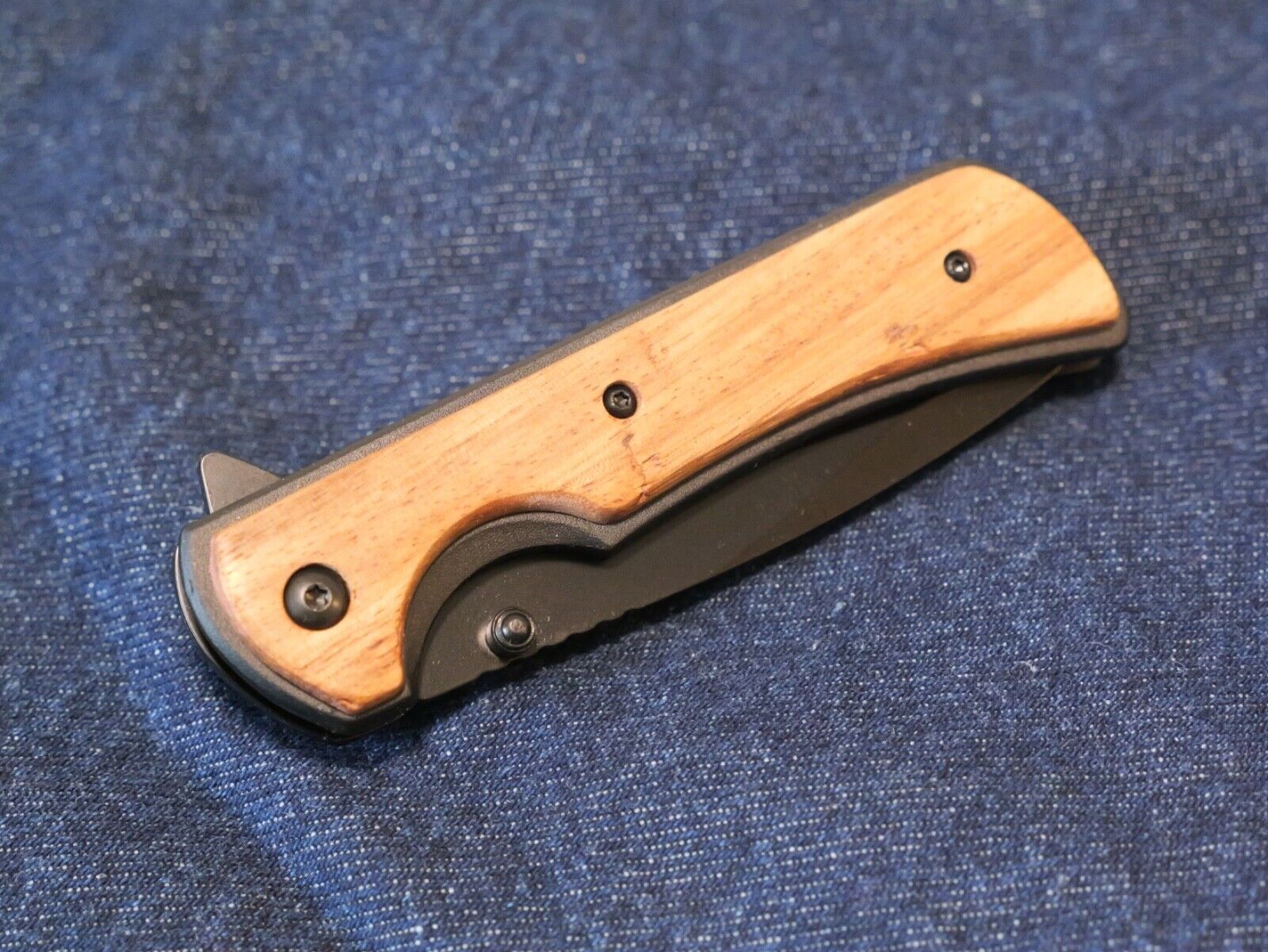 Black Pocket Knife Wood Handle Spring Assist Modern Elk Ridge Sharp New Design
