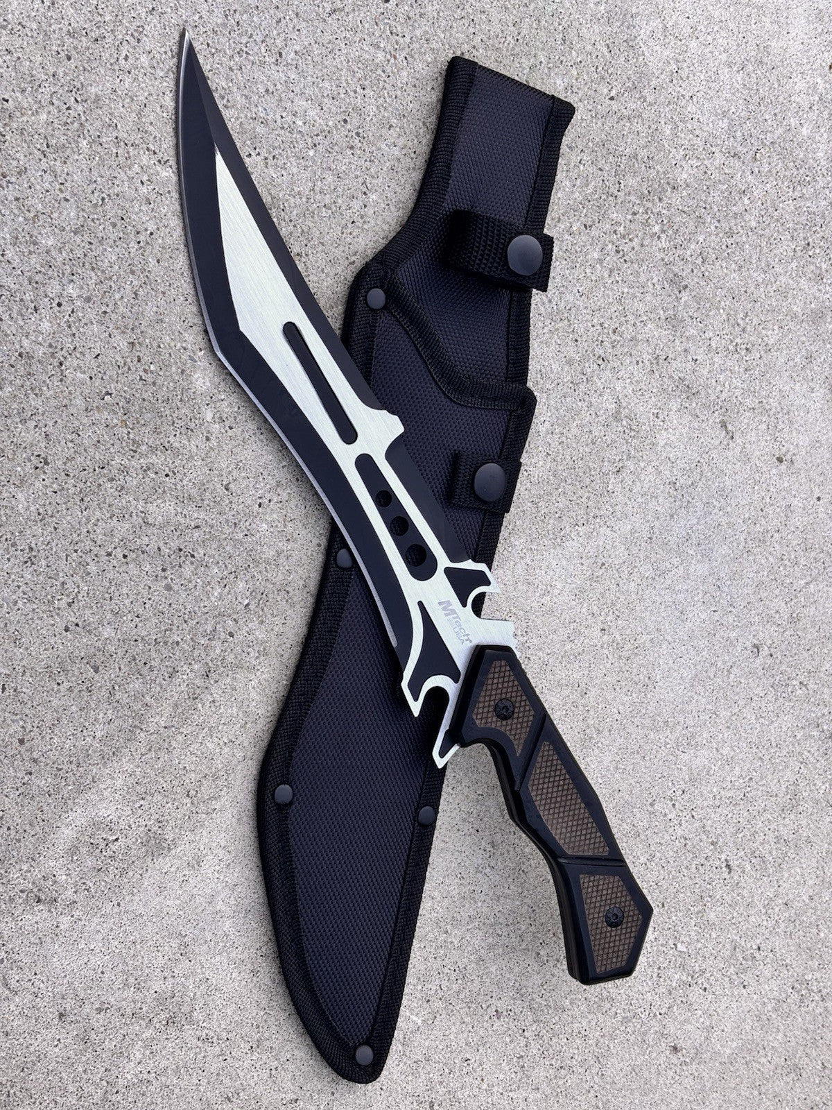 15” Fixed Blade Knife Wood Handle Black Grey Sci-fi Nylon Sheath Full Tang