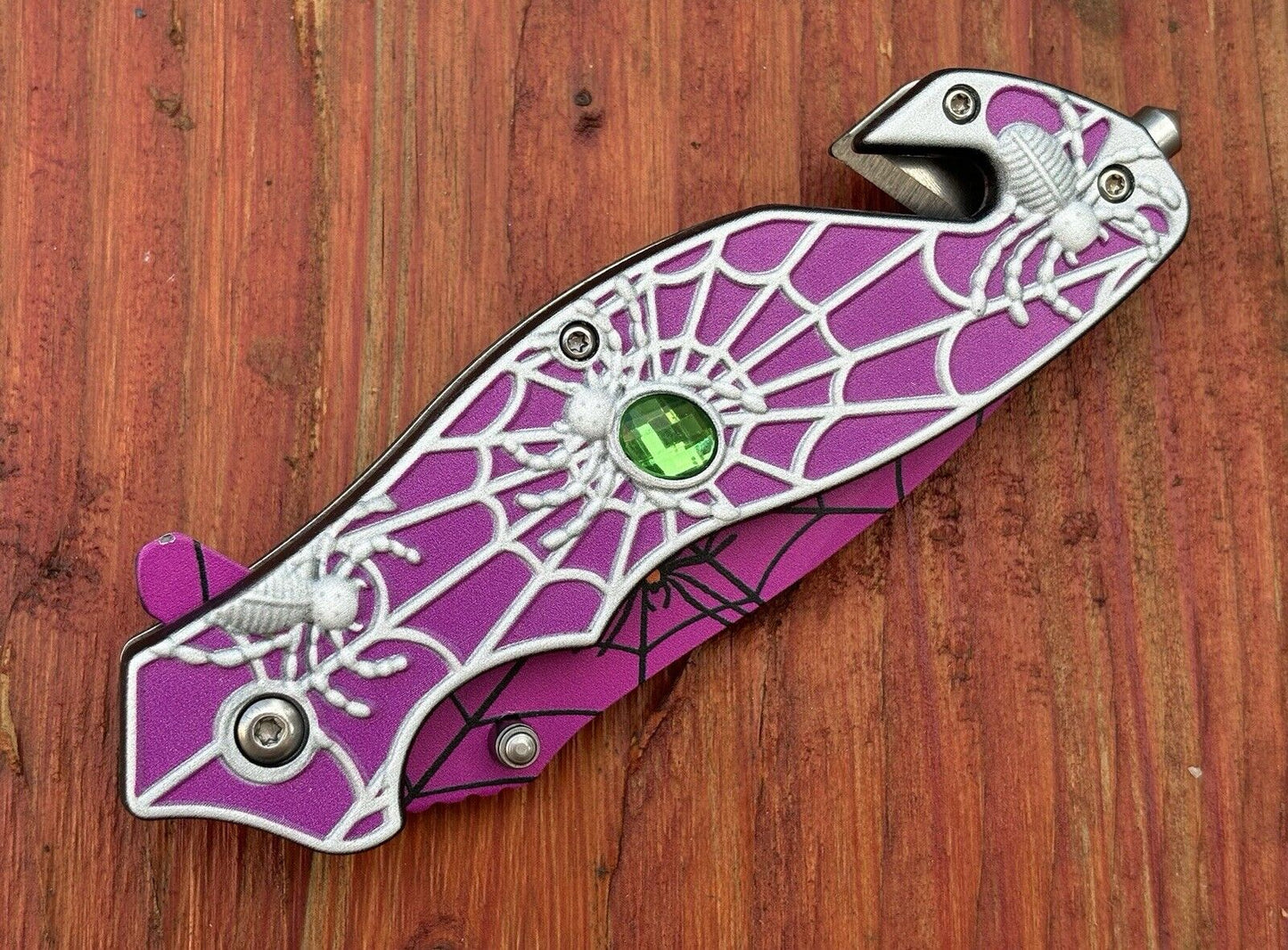 Pink Pocket Knife Tanto Spider Web Window Punch Seat Belt Cutter Assisted Sharp