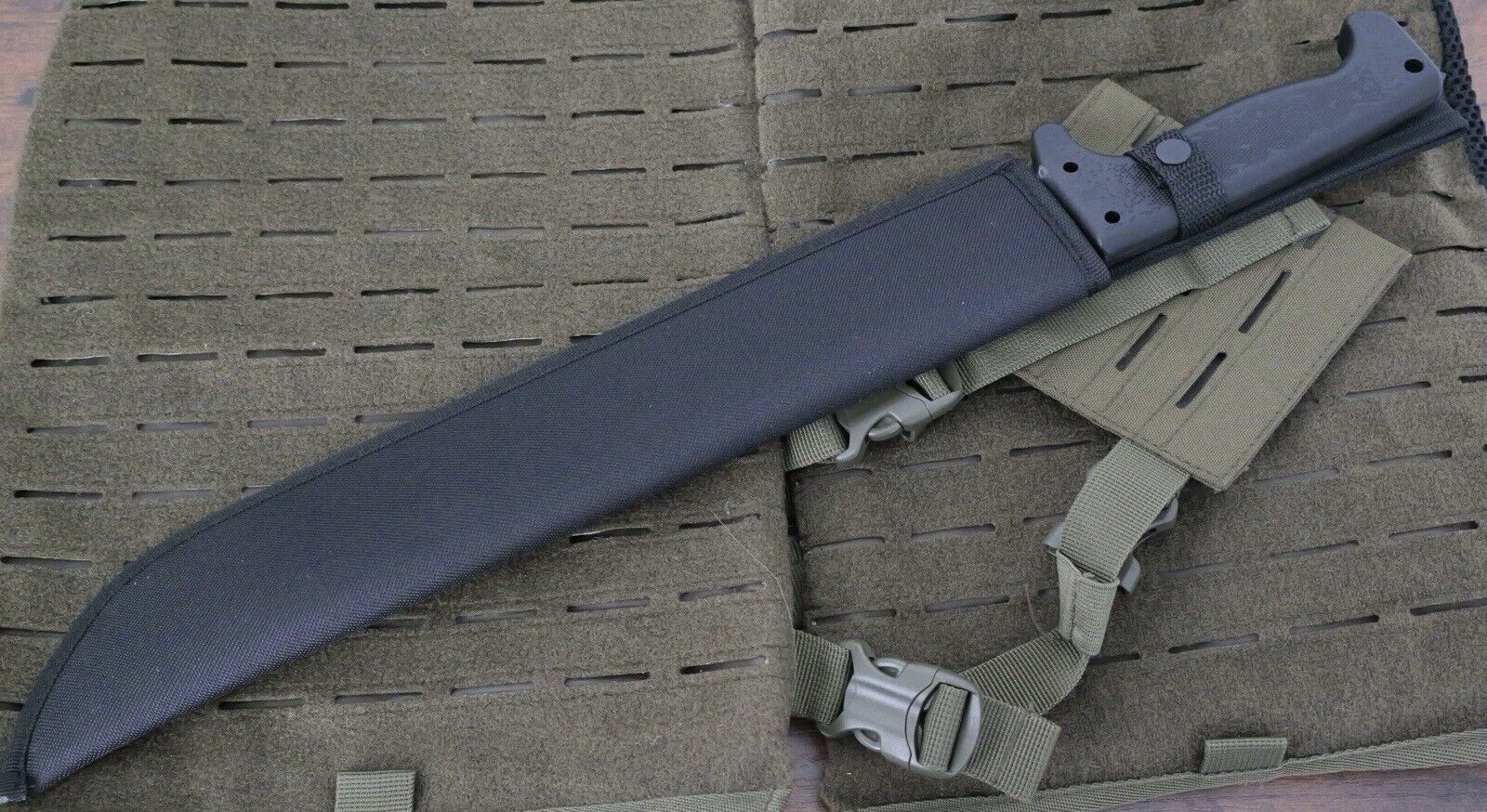 21” Machete Black Tanto Sawback Full Tang Stealth Sheath Belt Loop Heavy Duty