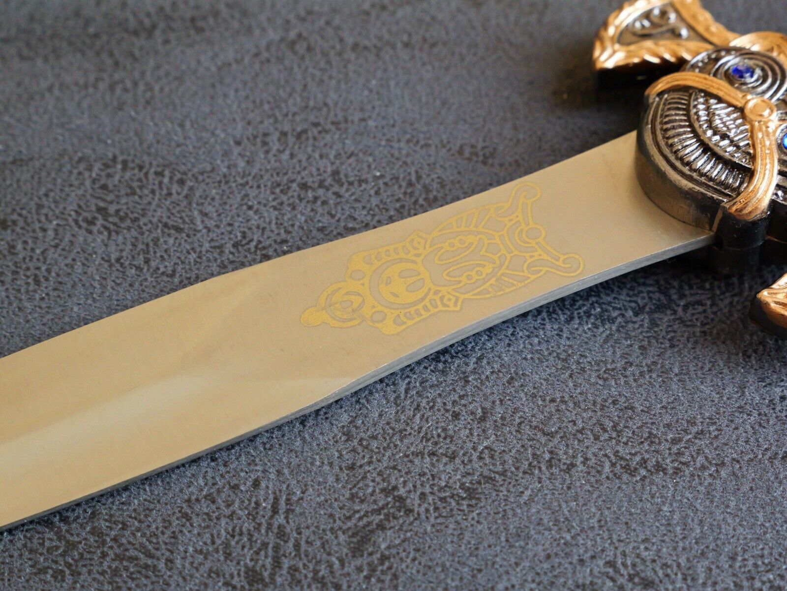 13” Bronze Dagger Metal Sheath Sapphire Gold Etch Blade Tribal Ceremonial Jungle