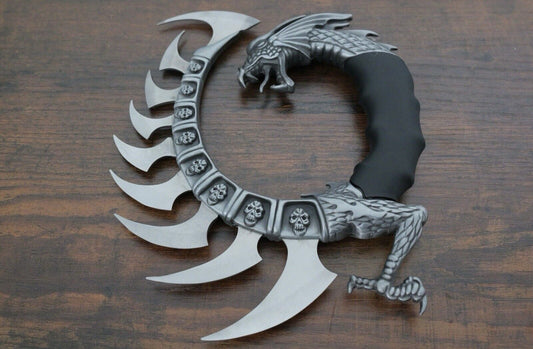 Dragon Knife 9 Blades Claw Fantasy Wood Display Stand 8” Overall Cast Alloy