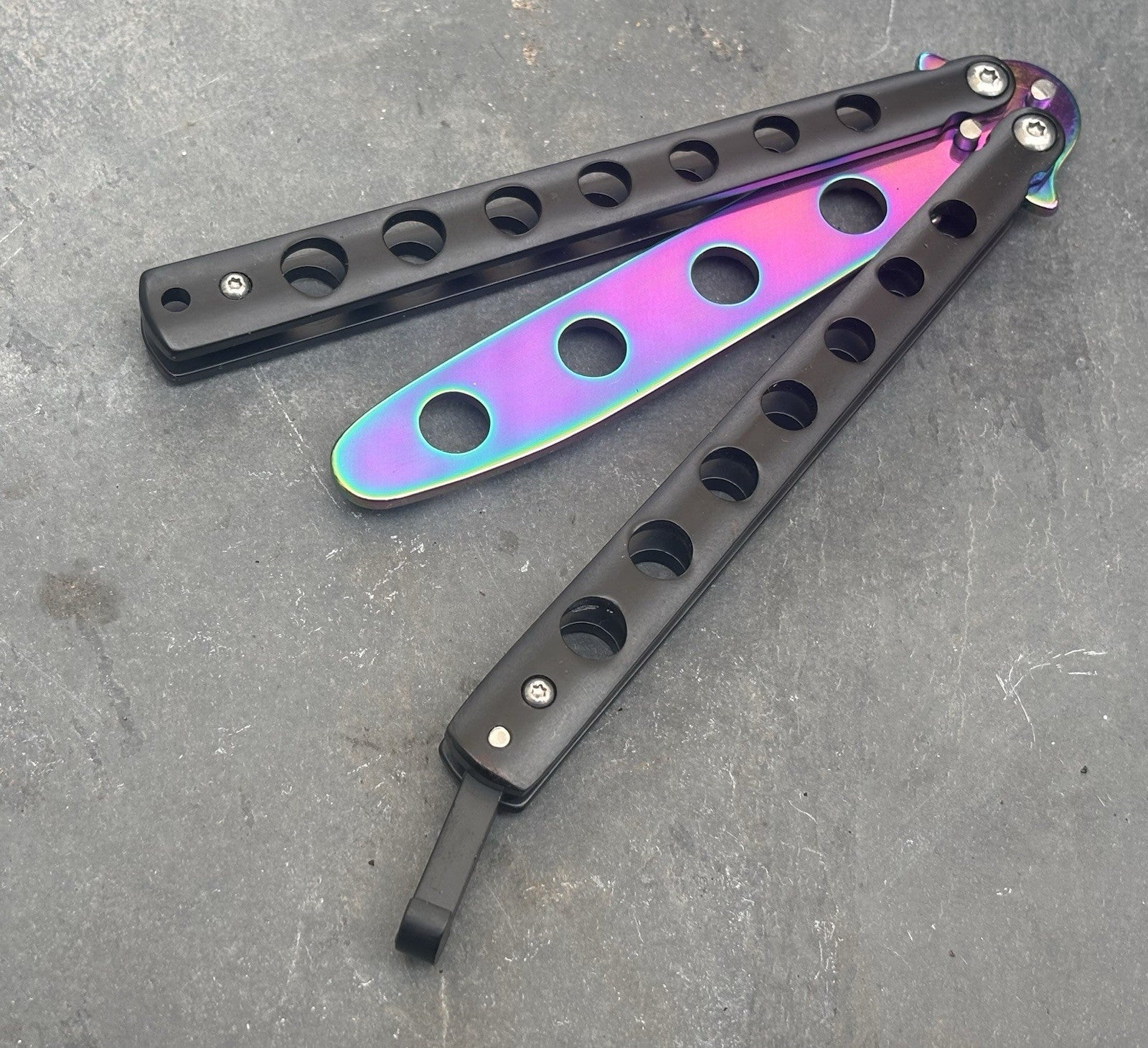 5.5" TRAINING BUTTERFLY Balisong Practice Titanium/black Flip Trick Toy Blunt