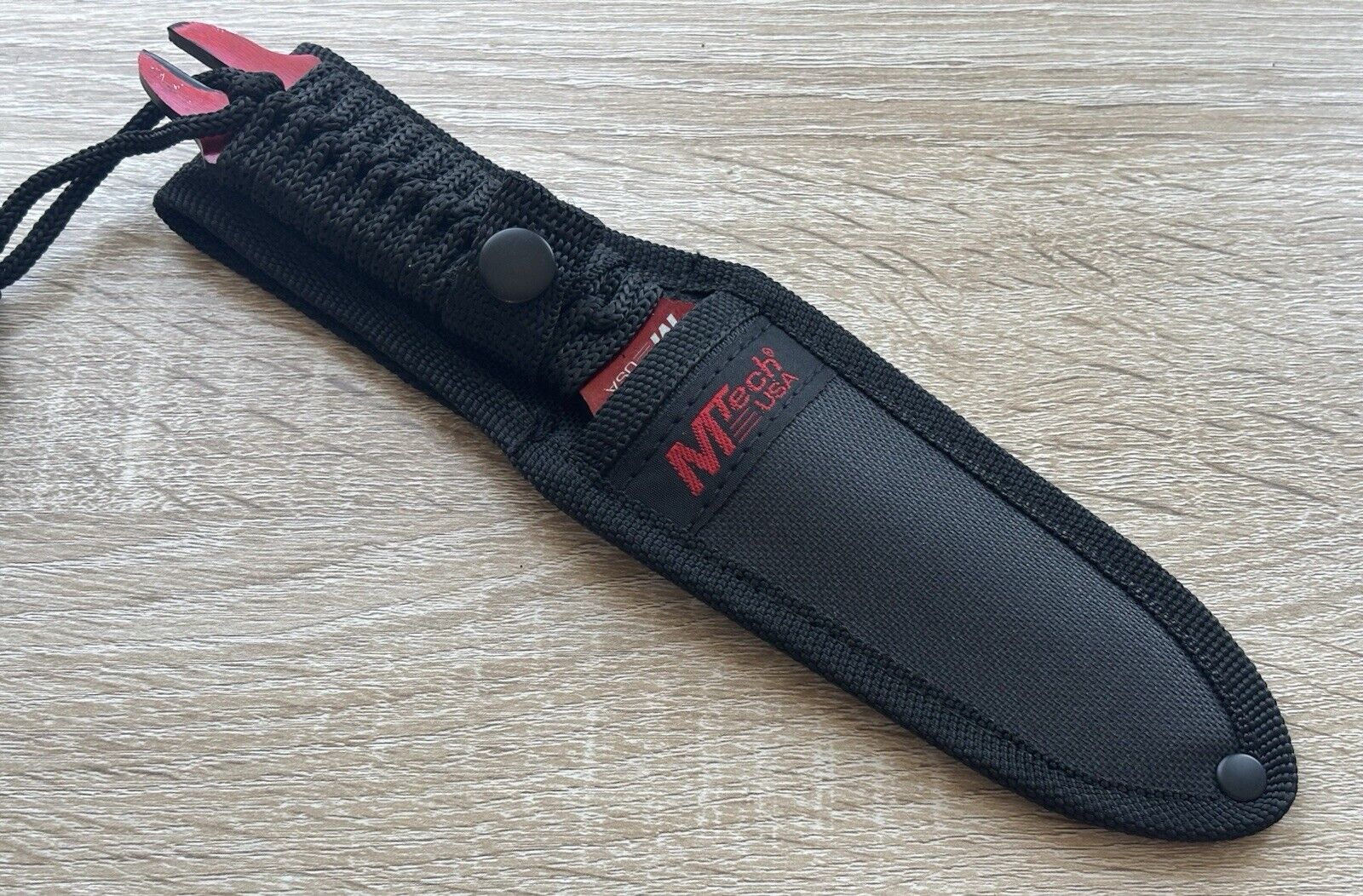 9” Red Stinger Fixed Blade Knife Full Tang Double Edge Sharp Nylon Sheath Cord