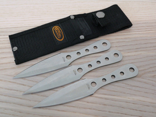 Classic 3pc Throwing Knife Set Chrome Balanced Knives Spear Tip Double Edge Fine