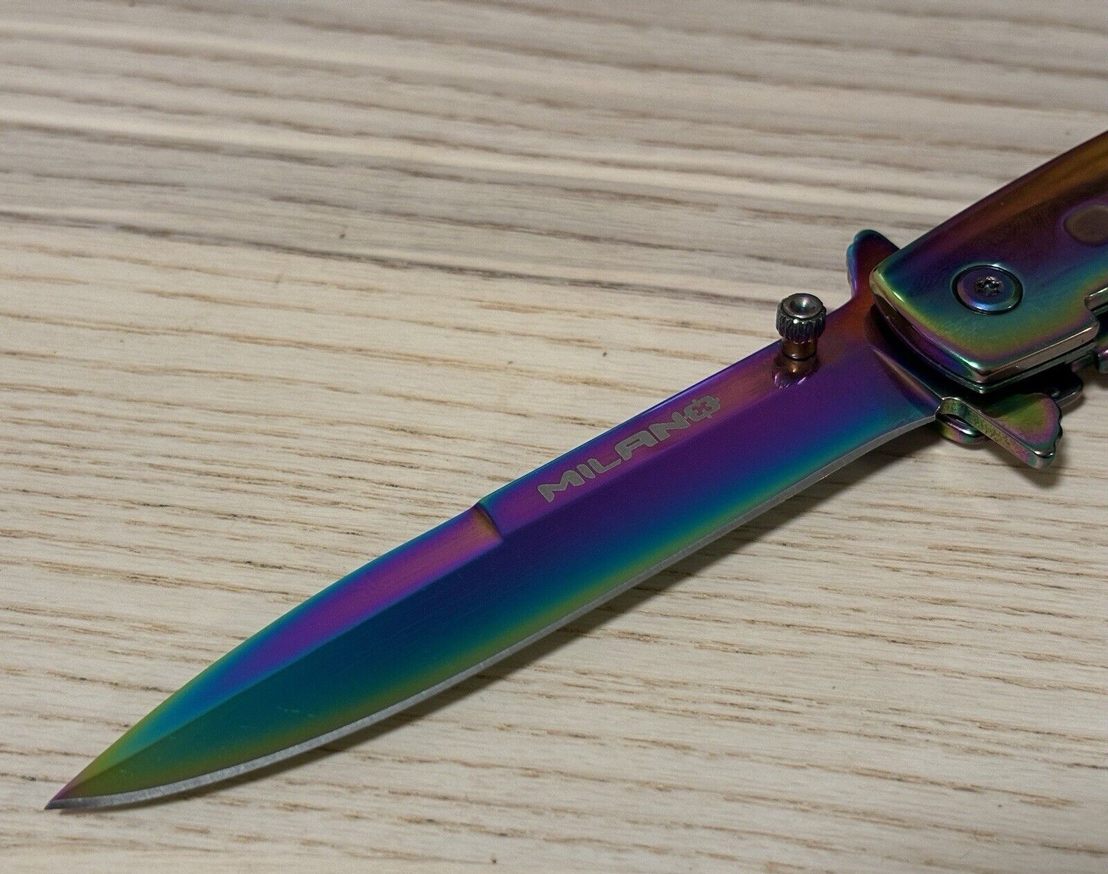 9” Full Size Pocket Knife Spring Assist Milano Metal Handle Spear Point Ti Color
