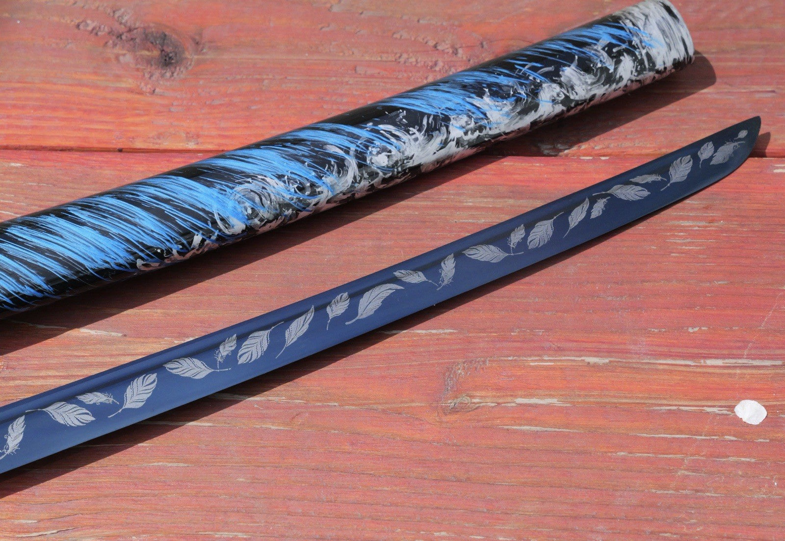 41" Katana Samurai Sword Japanese Blue Blade Feather Design Art Handmade Sharp
