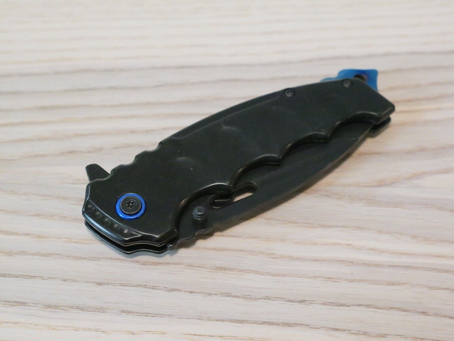 USMC Pocket Knife Spring Assist Black Blue Sharp Heavy Duty Metal Handle XL