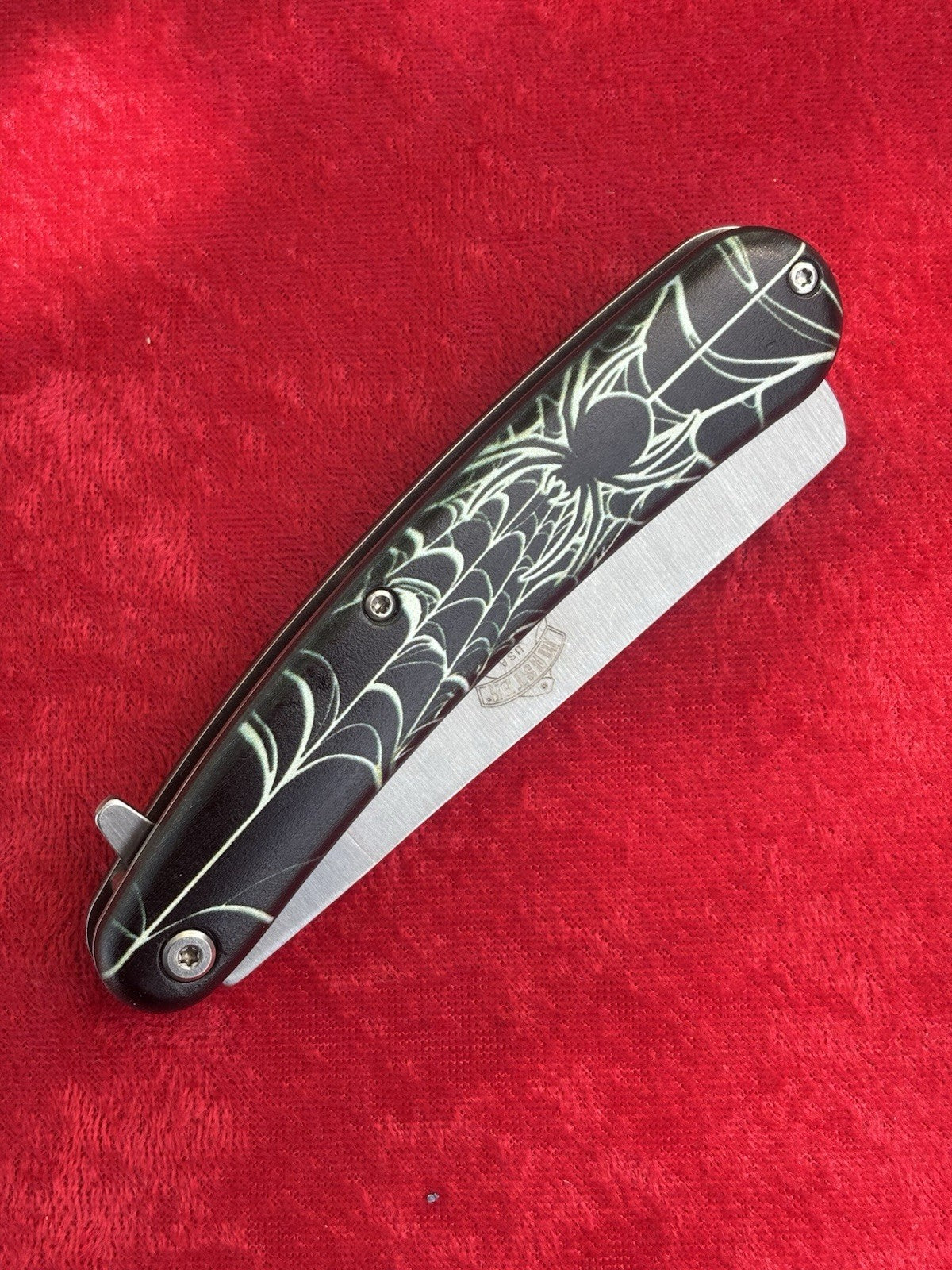 Straight Razor Pocket Knife Black Widow Spider 🕷️ 8” Overall 3” Blade Assist