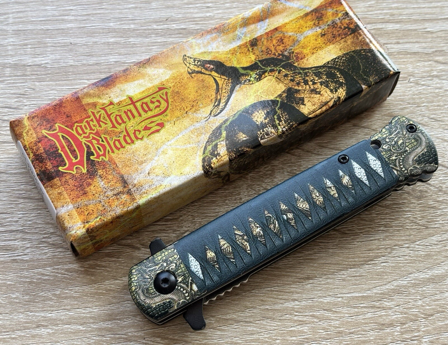 Full Size Pocket Knife Spring Assist Katana Samurai Style Blood Groove Black
