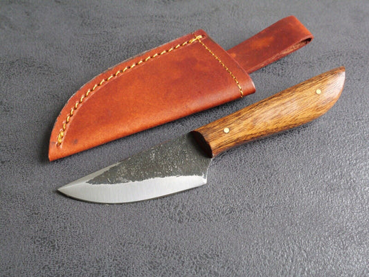 7” Kiradashi Knife Carbon Steel Full Tang Hand Forged Wood Handle Leather Sheath