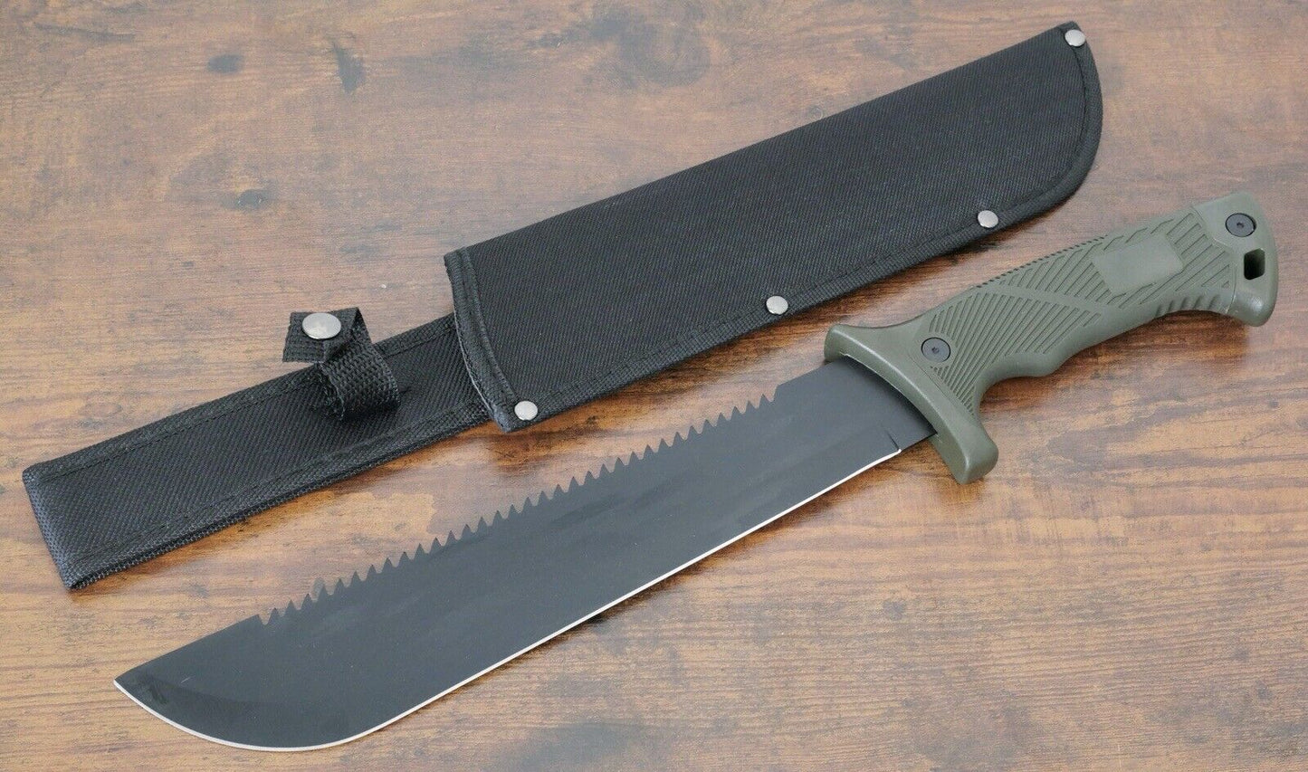 16” Mini Machete Black Saw back Full Tang Heavy Duty Tactical 5mm Thick Sharp