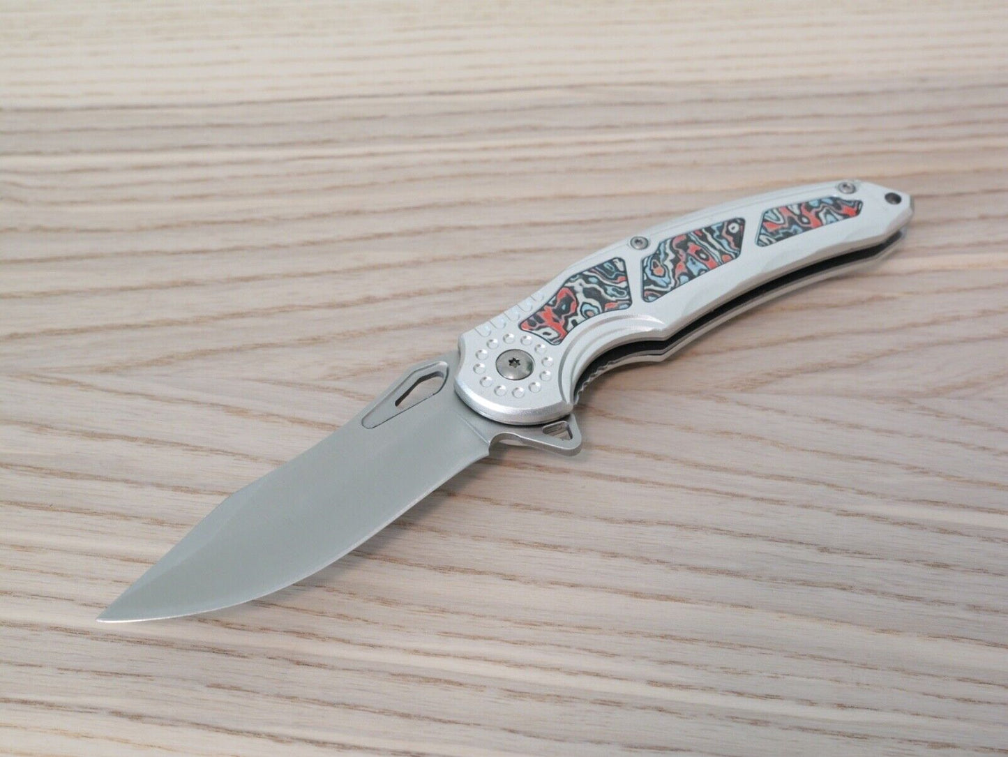 8" Full Metal Spring Assist Pocket Knife Pocket Clip Tie-Dye Psychedelic Design