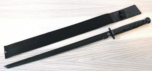 28” Combat Sword Tanto Full Tang All Black USMC Style Serrated Sharp Stealth