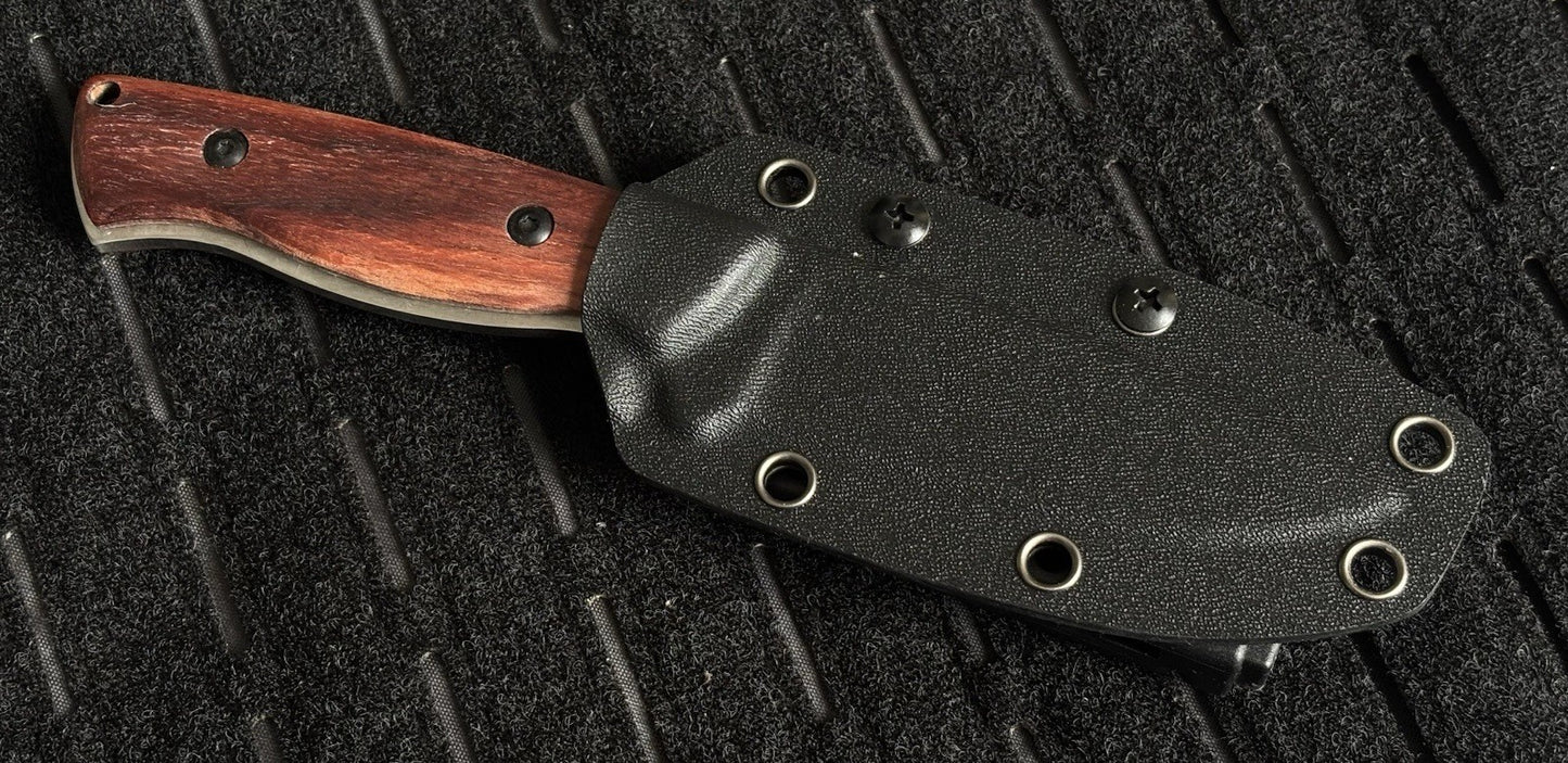 8” Fixed Blade Knife Full Tang Wood Handle Kydex Sheath Vertical Horizontal