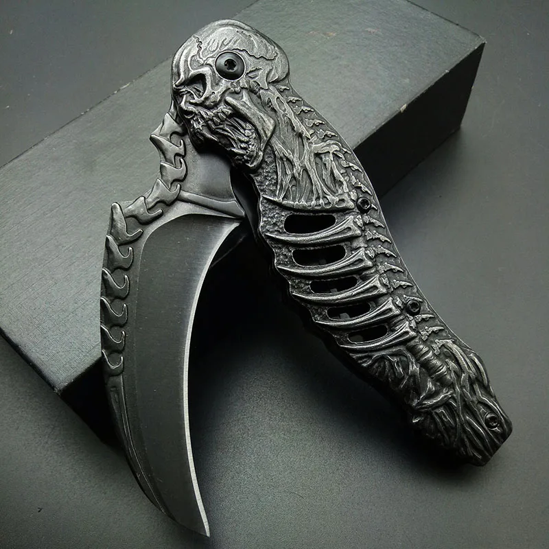 Skeleton Pocket Knife Spring Assisted Grim Reaper Design 8" Open Folding Knife