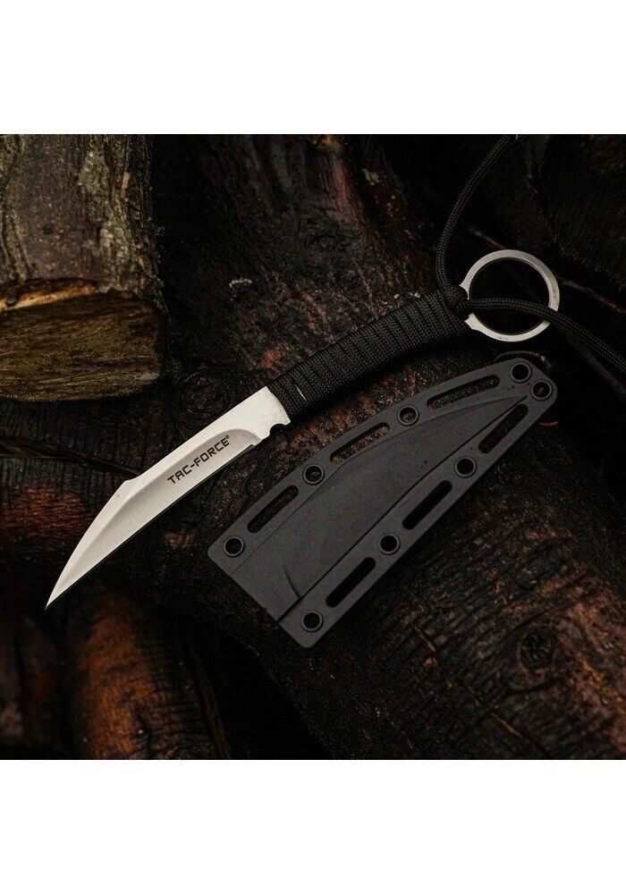 8” Slim Neck Knife Sharp Sheath Full Tang Black Tactical Stealth Wharncliffe