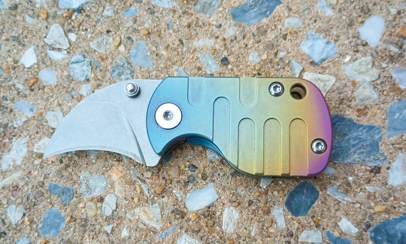 Mini Cube Knife Rainbow Design Curved Sharp D2 Steel Blade Frame Lock