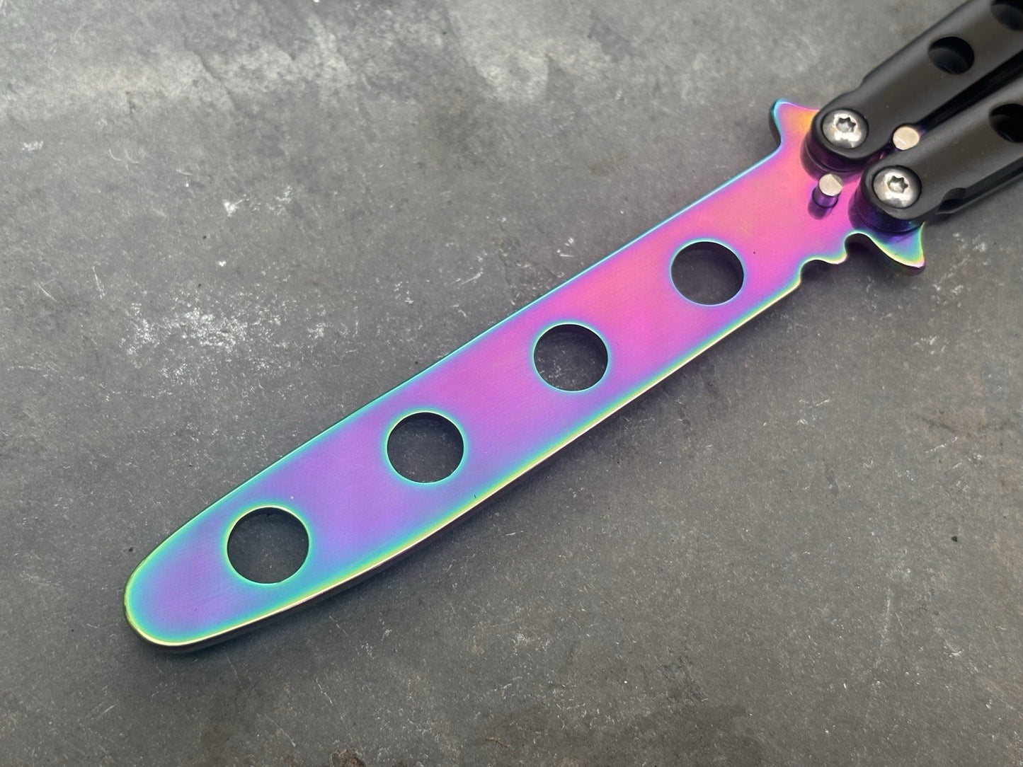 5.5" TRAINING BUTTERFLY Balisong Practice Titanium/black Flip Trick Toy Blunt