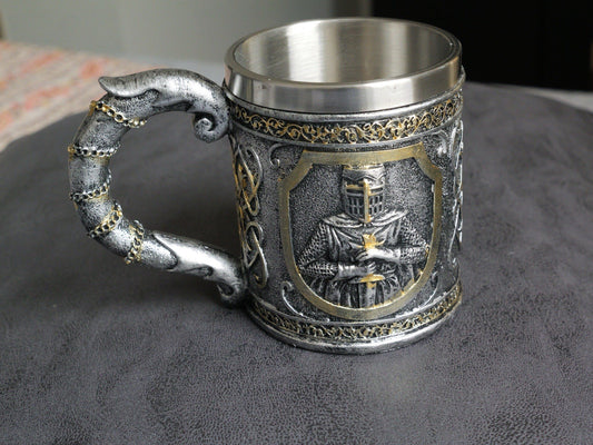 Knights Templar Mug Rustic Medieval Feast 550ML Stainless Steel Tankard Cup