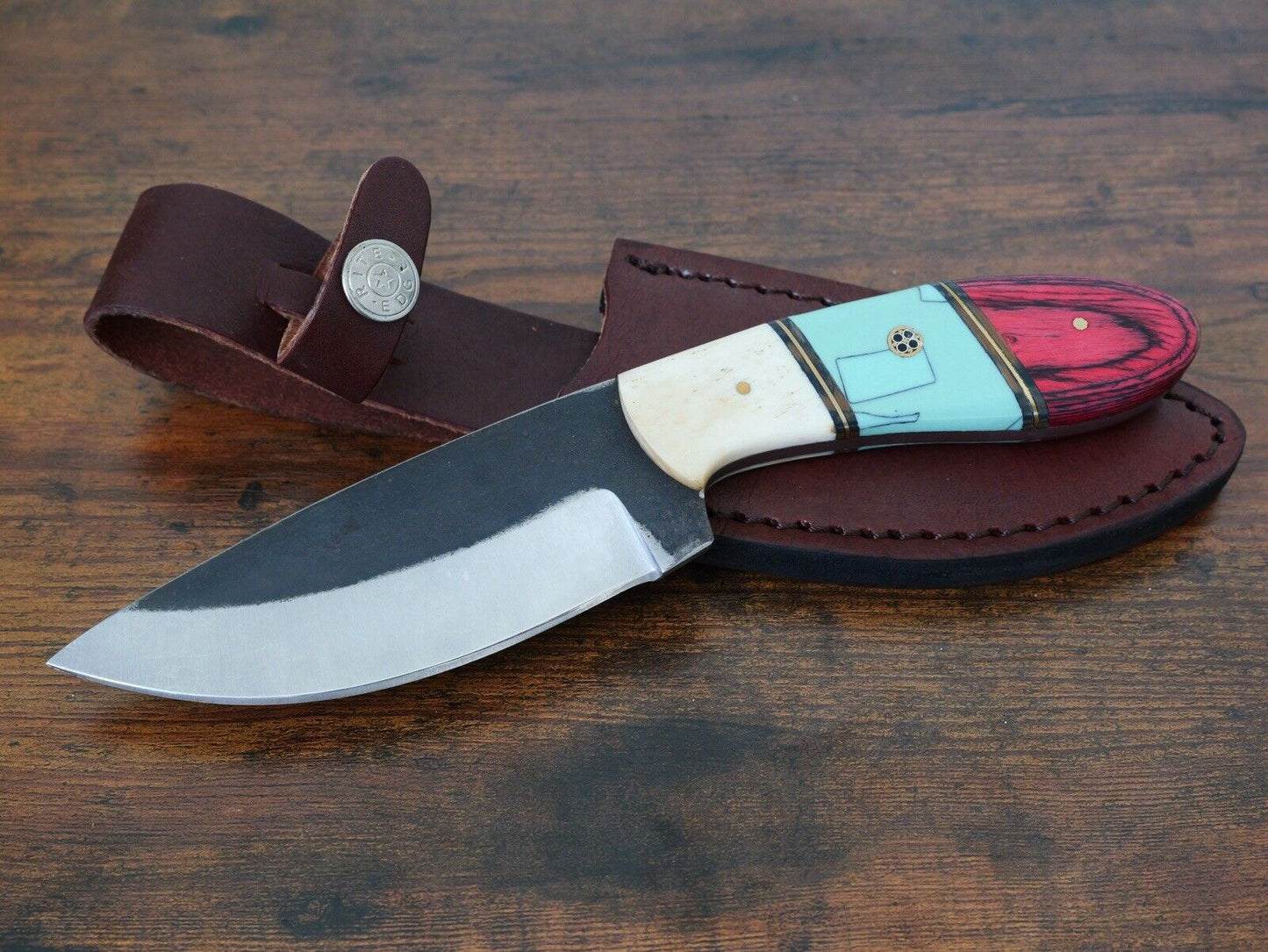 8.5” Fixed Blade Knife High Carbon Steel Hand Forged Sharp Full Tang Leather