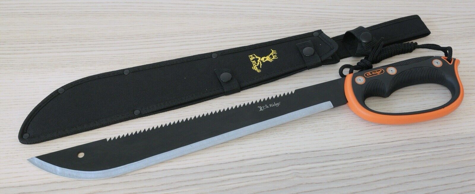 22” Classic Machete Black Sawback 5mm Thick Full Tang Rubber Handle Sheath Sharp