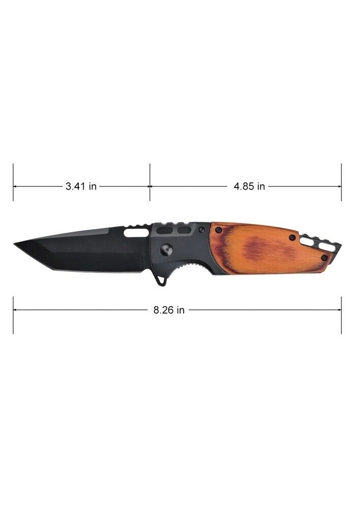Full Size Pocket Knife Modern Design Spring Assist Tanto Wood Black Pocket Clip