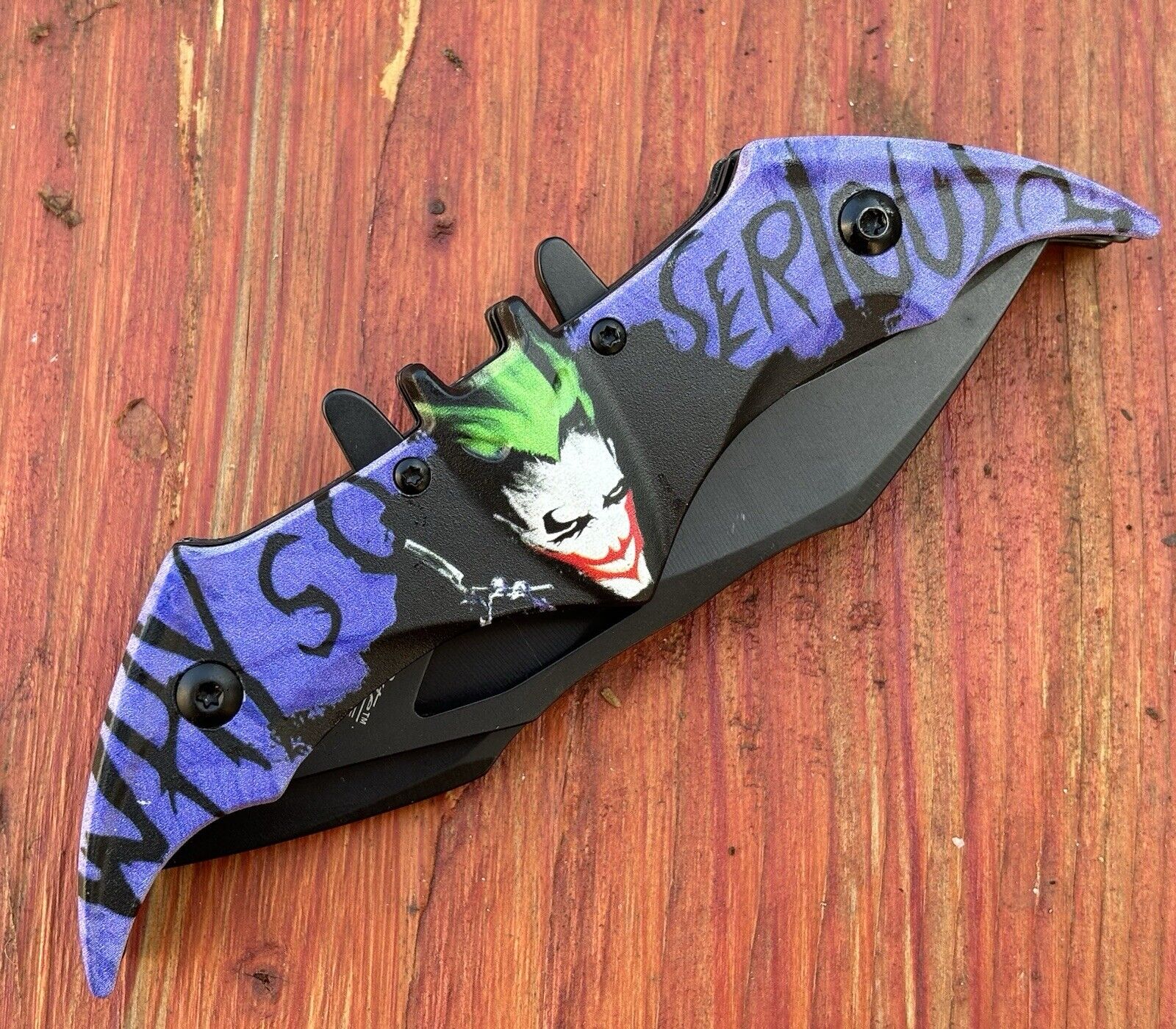 DARK KNIGHT ASSISTED DUAL BLADE BATMAN Joker FOLDING Pocket KNIFE Why So Serious