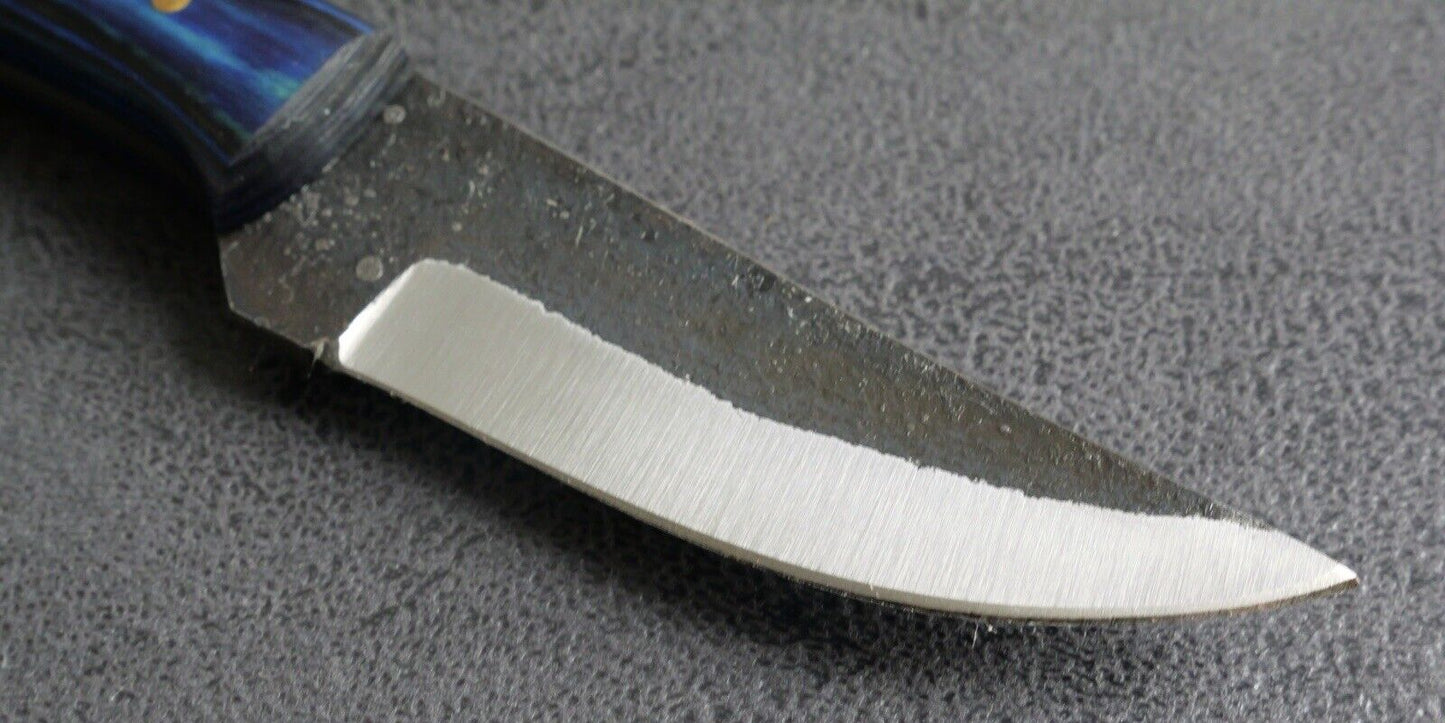 7” Mini Fixed Blade Knife Blue Hand Forged Full Tang Carbon Steel Leather Sheath