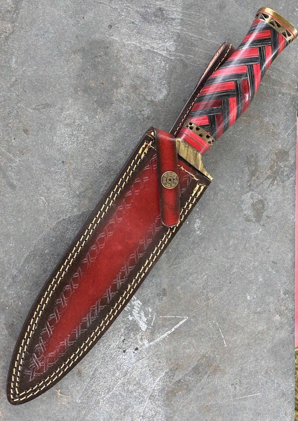 15” Fixed Blade Knife Leaf Blade Double Edge Sharp Carbon Steel Braided Wood 