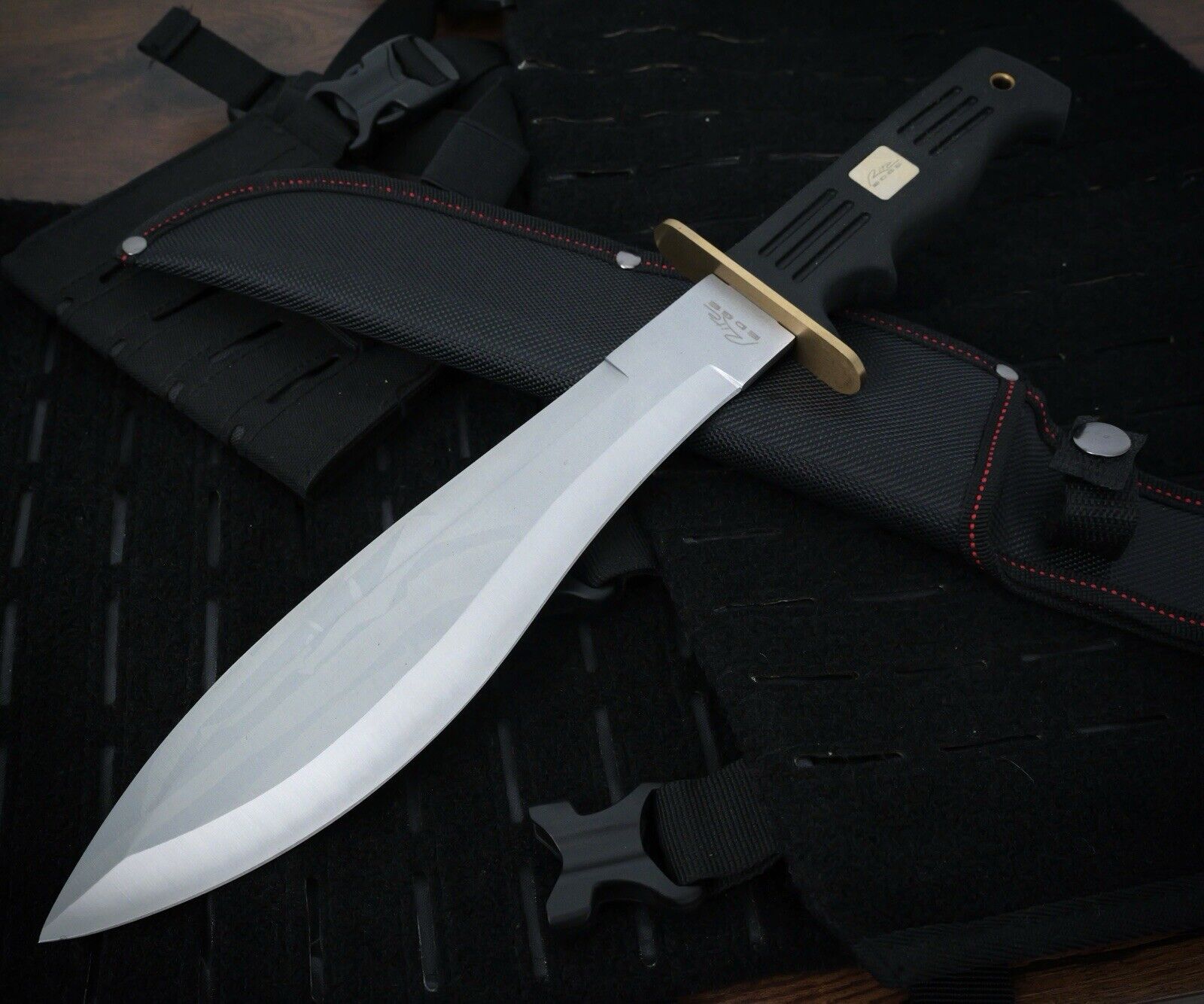 15” Bolo Machete Mini Black Brass Guard Tactical Rubber Handle Nylon Sheath