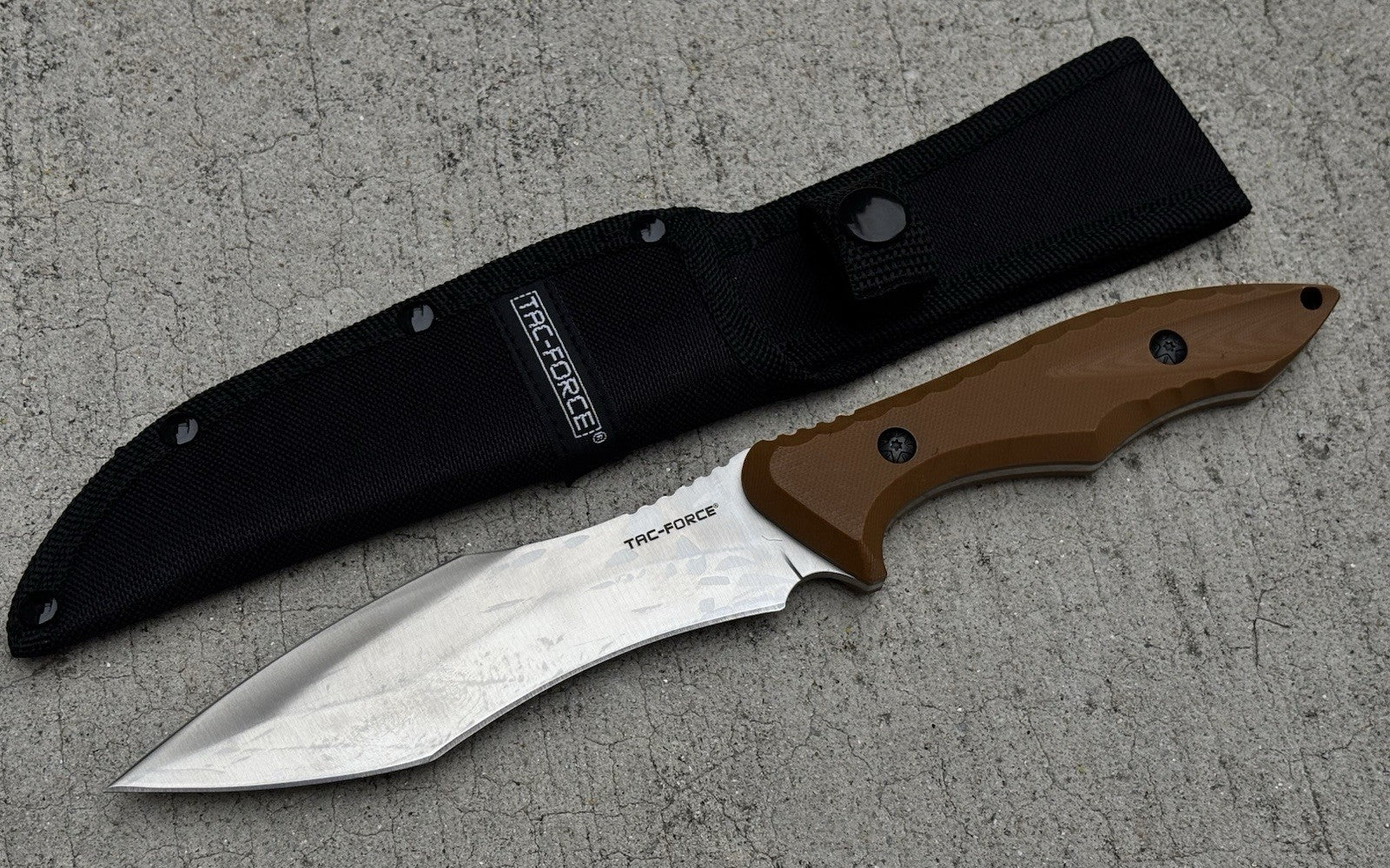 11” Fixed Blade Knife Full Tang Combat Bolo Desert Tan Nylon Sheath 