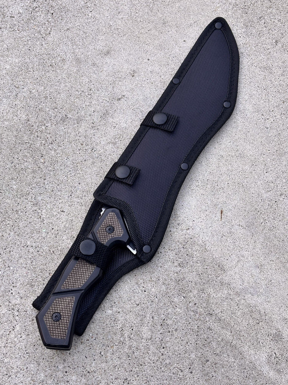 15” Fixed Blade Knife Wood Handle Black Grey Sci-fi Nylon Sheath Full Tang