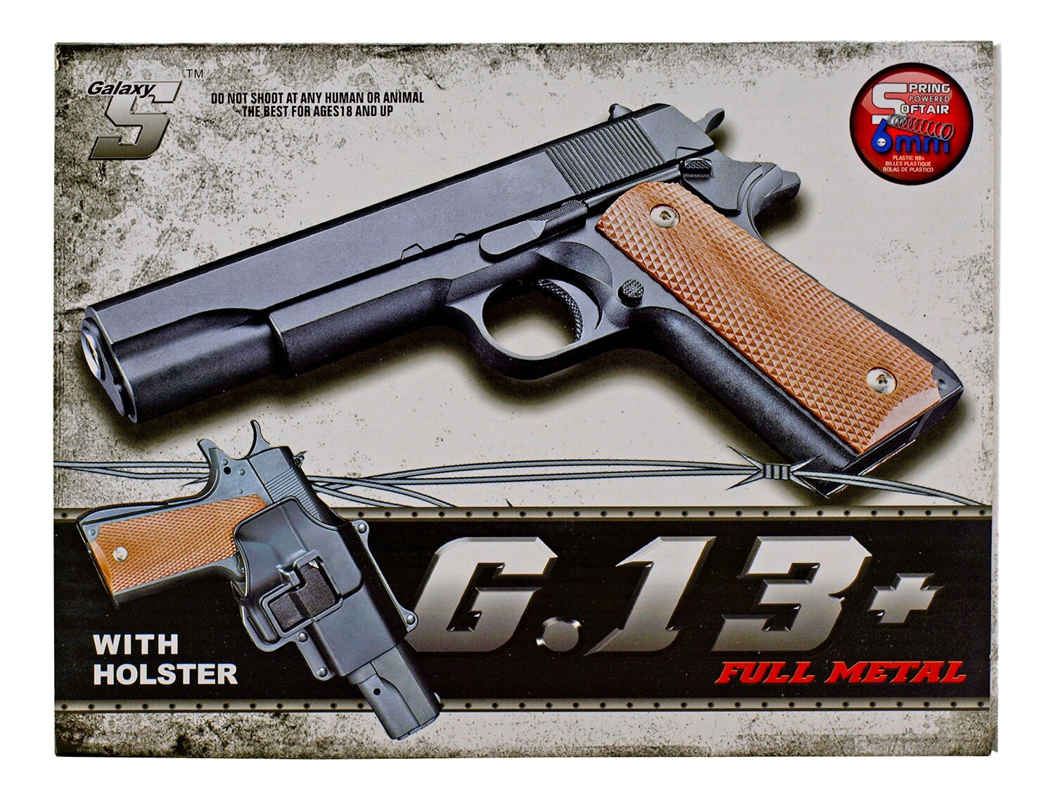 G13H Full Metal Spring Powered Airsoft Pistol Sidearm with Hard Shell Holster -