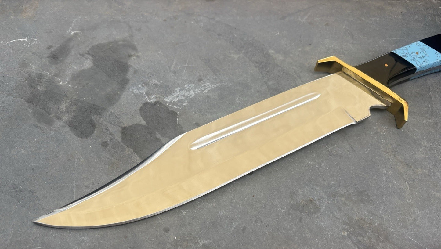 17” Bowie Knife MEGA XL Full Tang Brass Guard Heavy Duty Rambo Turquoise