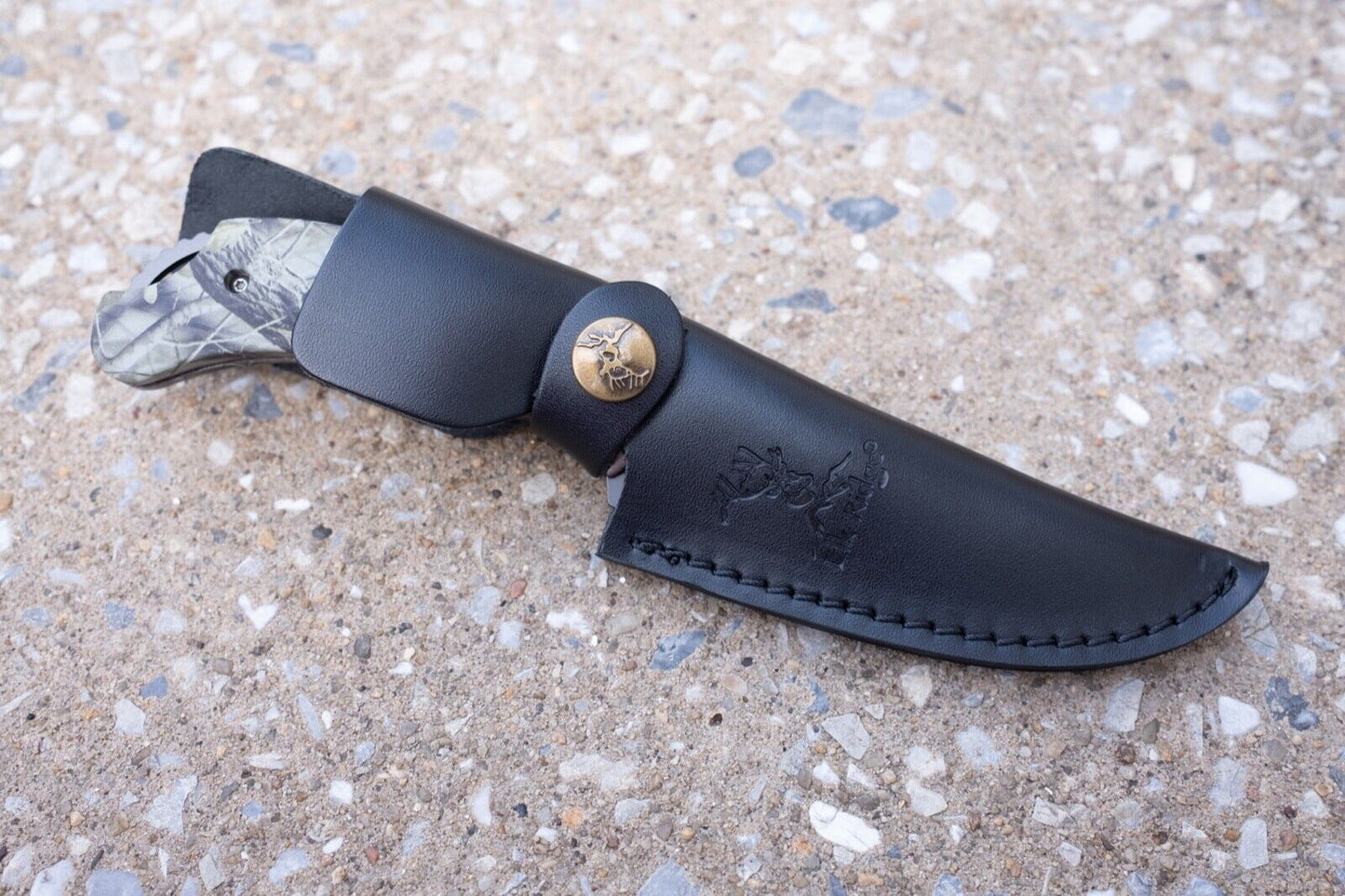 Elk Ridge Fix Blade Knife Graphite Full Tang Full Grain Sheath Tactical 8"