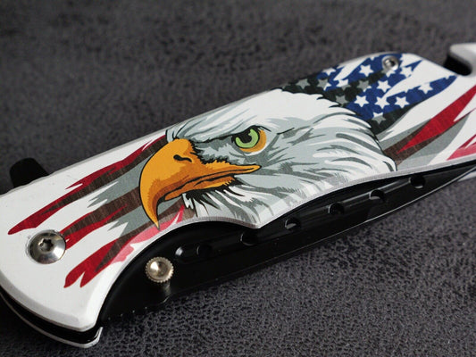 USA Eagle Flag Pocket Knife Patriot America Hand Painted Window Punch Beltcutter