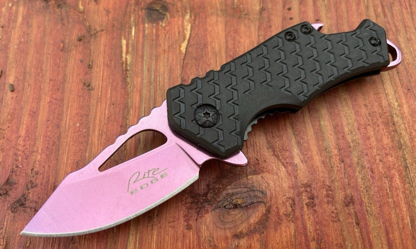 Mini Pink Pocket Knife Cute Girly Spring Assisted 2” Blade Bottle Opener Black