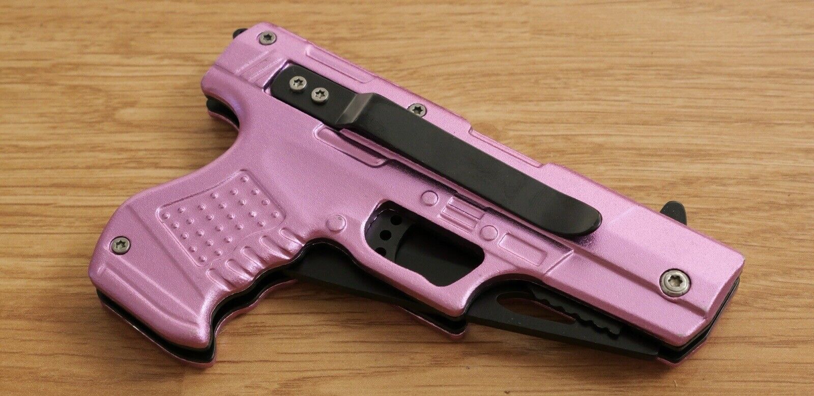 Folding Pocket Knife Pistol Design Pink Ladies Pocket Clip 3” Blade Sharp EDC