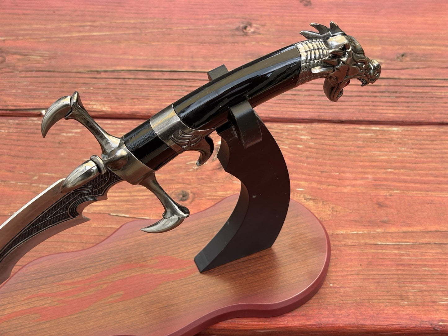 FANTASY SILVER DRAGON CLAW DAGGER Wood Stand 14” Overall