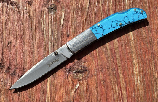 4” Classic Pocket Knife Lock Back Blue Chrome 7” Overall 3” Blade Sharp