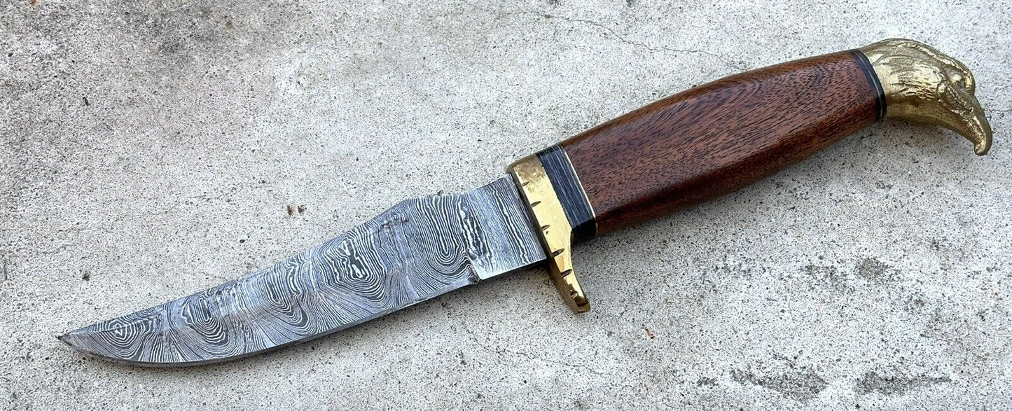 Brass Eagle Fixed Blade Knife 11 Inches High Carbon Steel Full Grain Sheath Wood