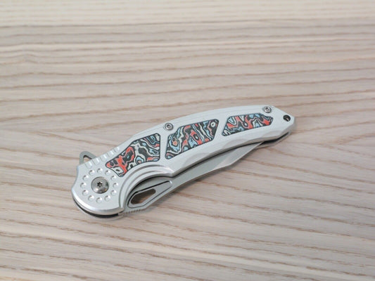 8" Full Metal Spring Assist Pocket Knife Pocket Clip Tie-Dye Psychedelic Design