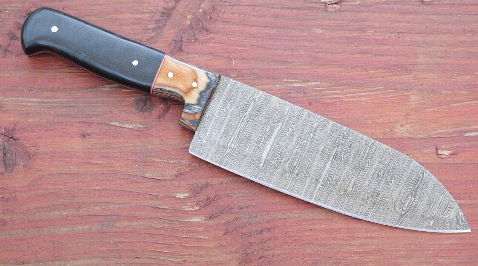 Chef Knife Roll Set Hammered Damascus Blade 12” 5pc Set Leather Sheath Cleaver