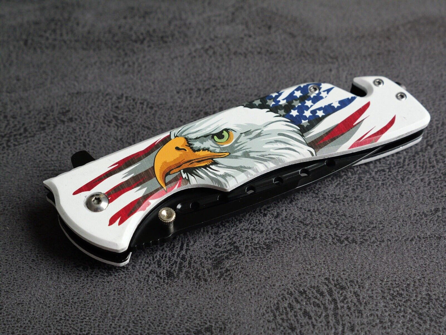 USA Eagle Flag Pocket Knife Patriot America Hand Painted Window Punch Beltcutter