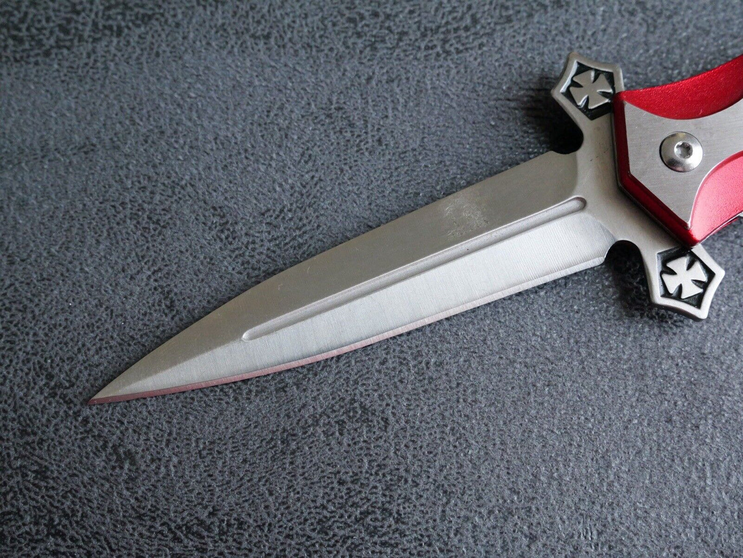 4.5” Cross Pocket Knife Red Full Size Spear Point Chrome Heart Sharp Assisted